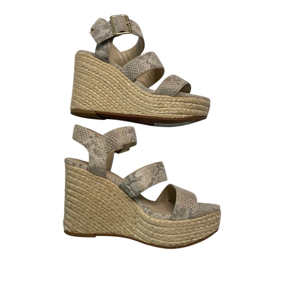 BC Footwear Natural Exotic Wedge Espadrille Sandals Womens 7 Beach Vacation Sexy